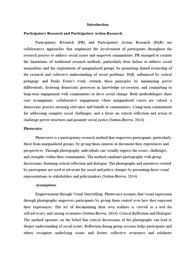 Participatory Research and Photovoice Methods | PDF | Cost Of Living ...