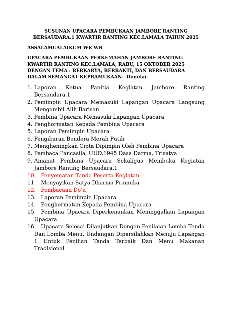 Upacara Pembukaan Jambore Ranting 2025 | PDF
