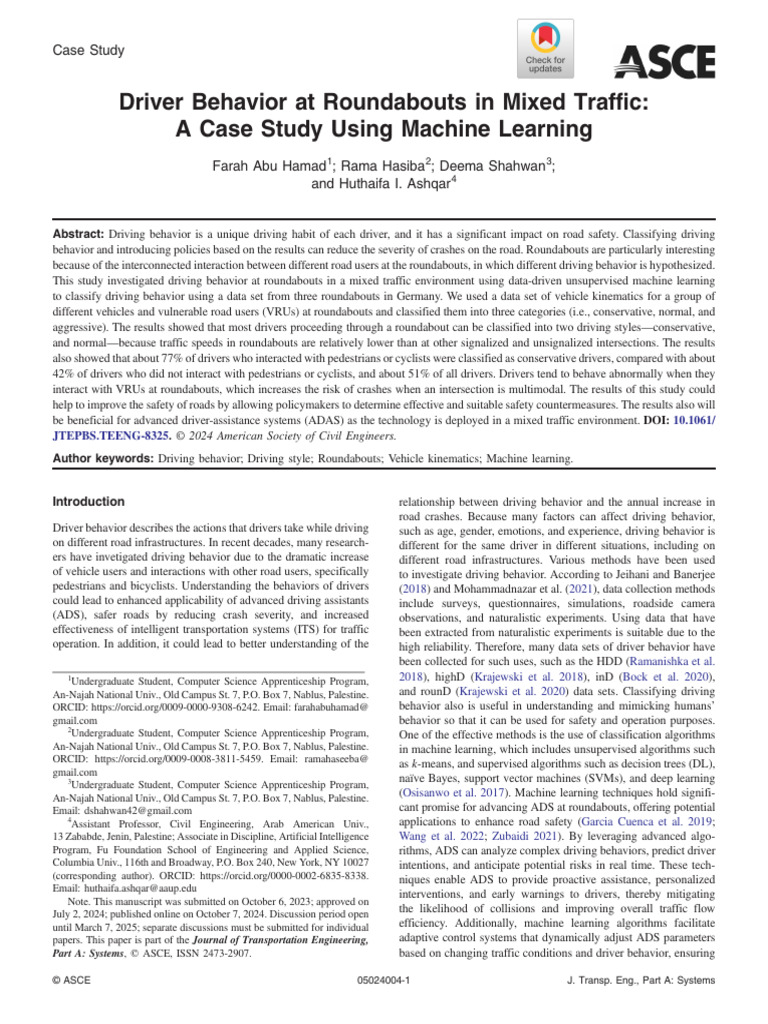 Driver Behavior Analysis at Roundabouts | PDF | Traffic | Intersection ...