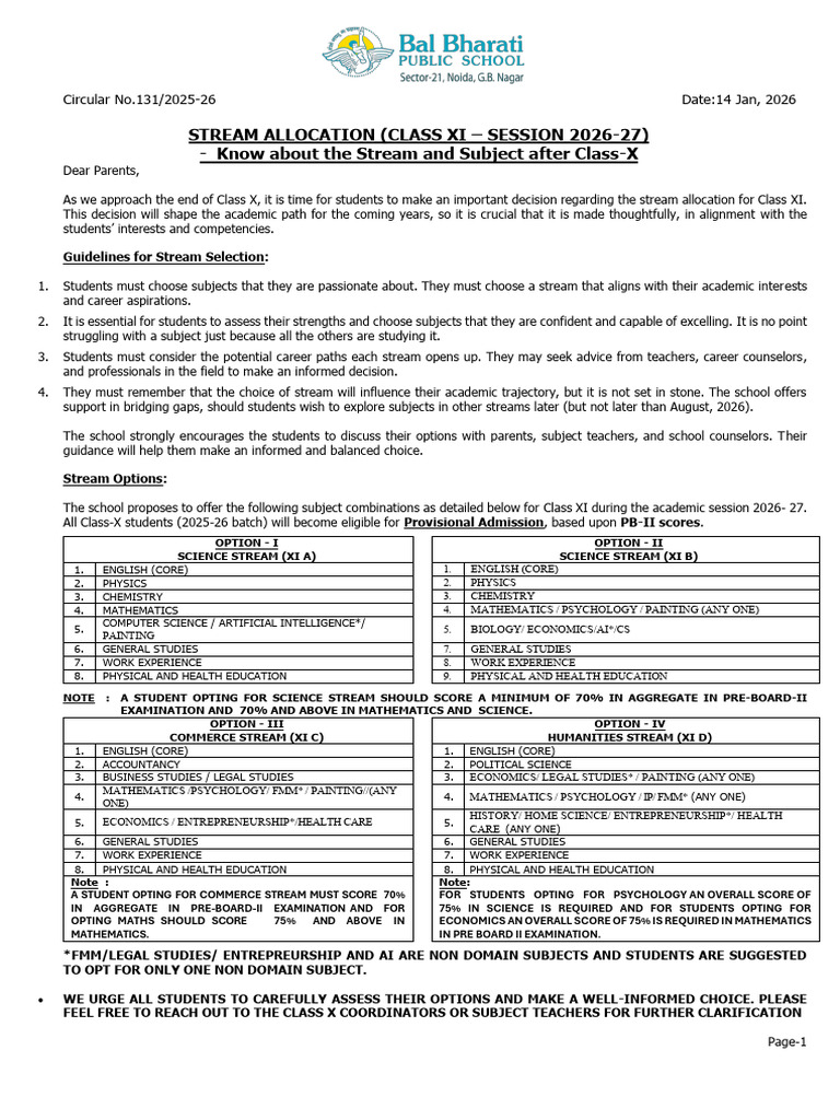 Class XI Stream Allocation Guidelines 2026 | PDF
