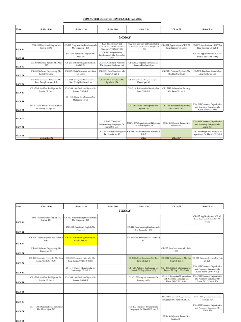 Fall 2025 BSCS Class Schedule | PDF | Computer Programming | Systems ...