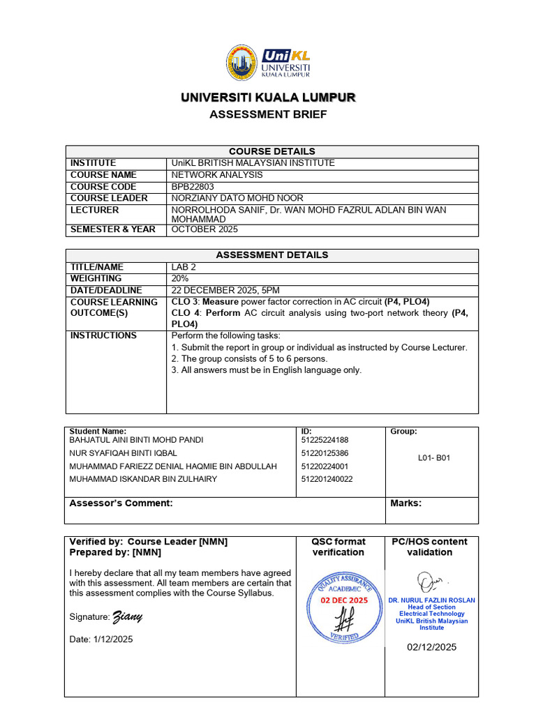 LAB 2 Assessment Brief & Content BPB22803 S2 2025 OCT Sem 2 | PDF ...