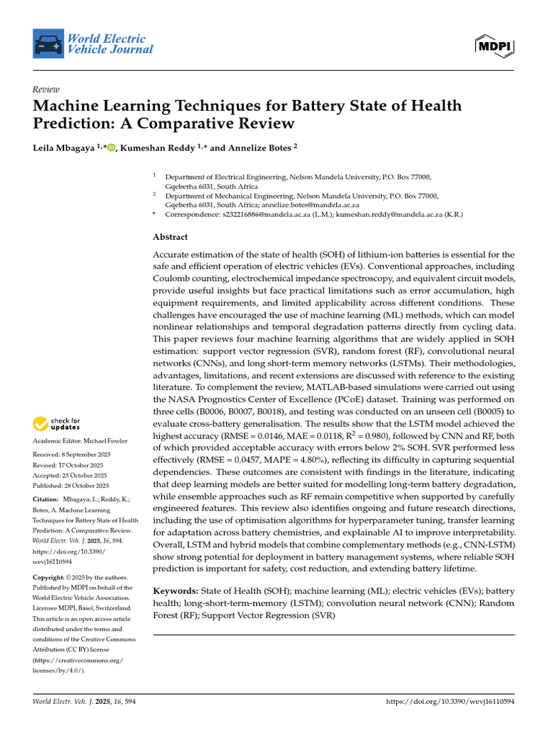 Machine Learning for Battery Health Prediction | PDF | Machine Learning ...