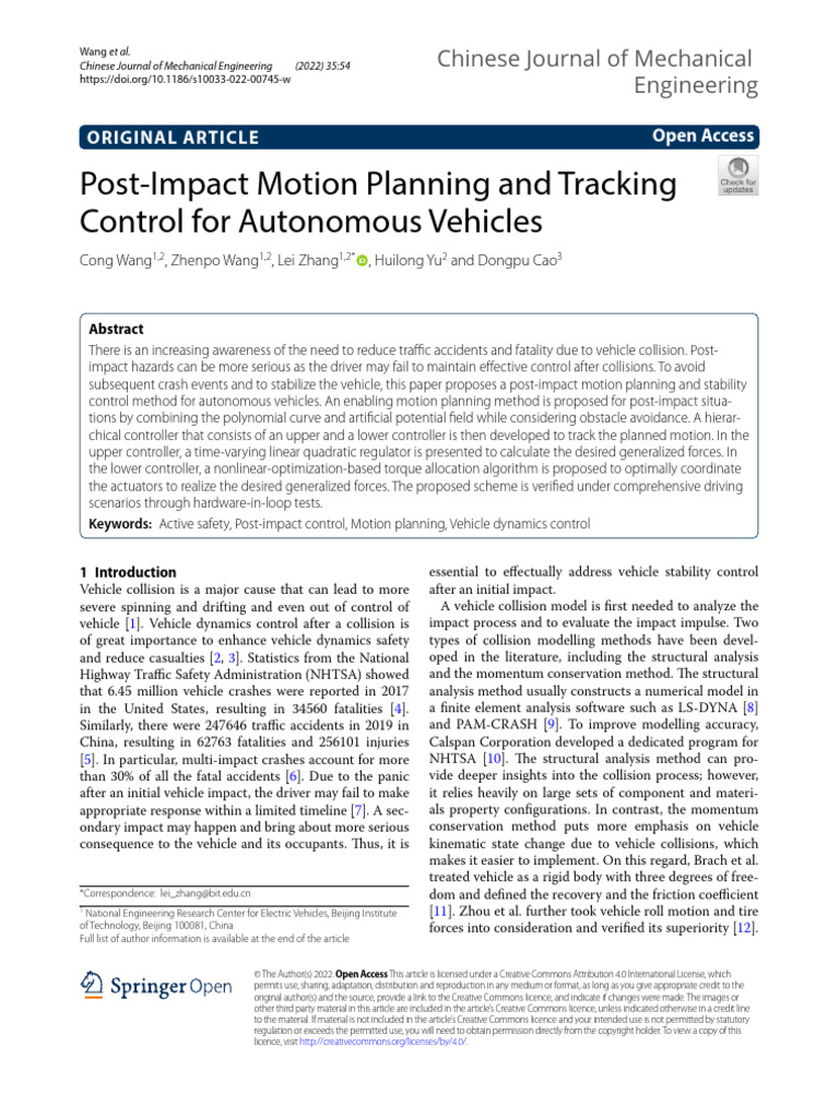 2022 Post-Impact Motion Planning and Tracking Control For Autonomous ...