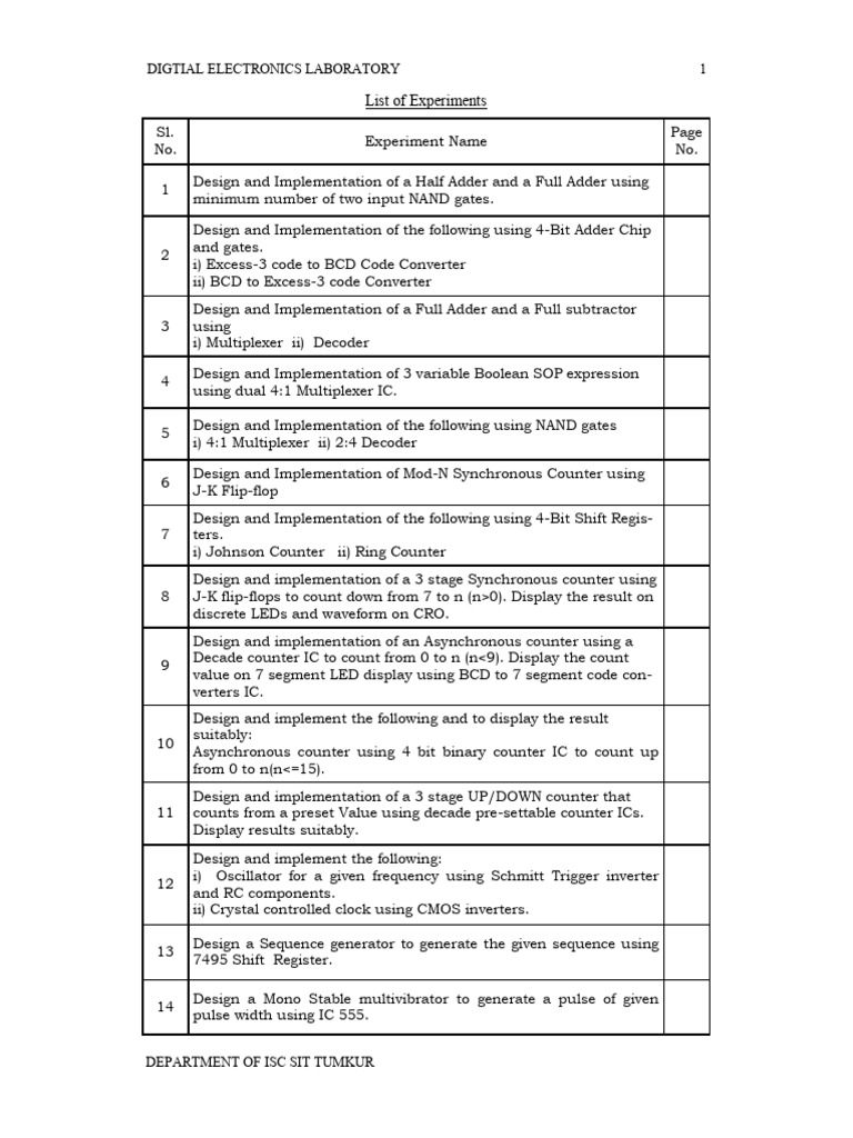 Digital Electronics Laboratory Experiments | PDF | Logic Gate | Digital ...