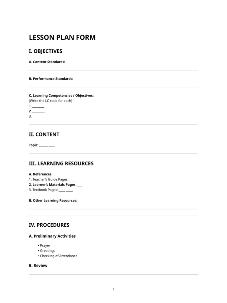 Lesson Plan Template for Educators | PDF