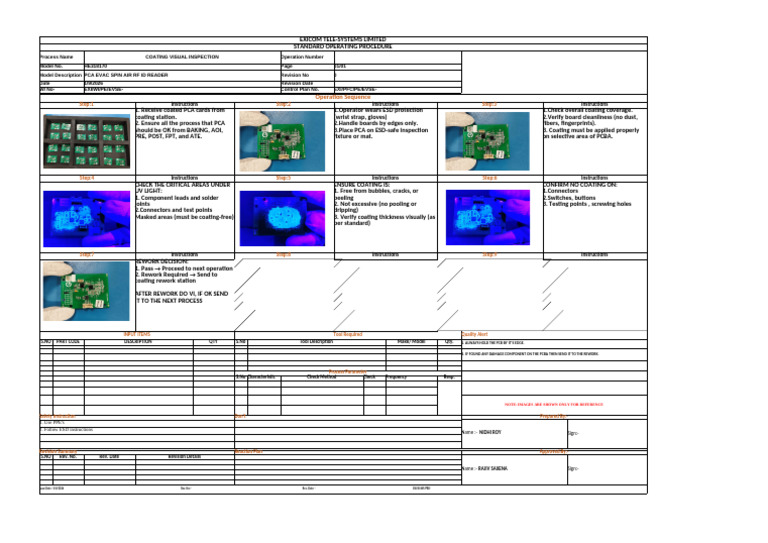 Coating Visual Inspection SOP for PCA | PDF | Printed Circuit Board