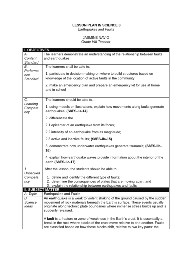 Earthquakes and Faults Lesson Plan | PDF | Earthquakes | Fault (Geology)