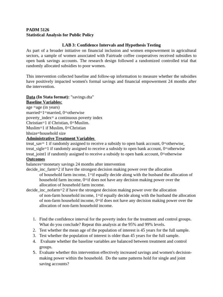 Lab 3 - Hypothesis Testing and Confidence Intervals | PDF | Sampling ...