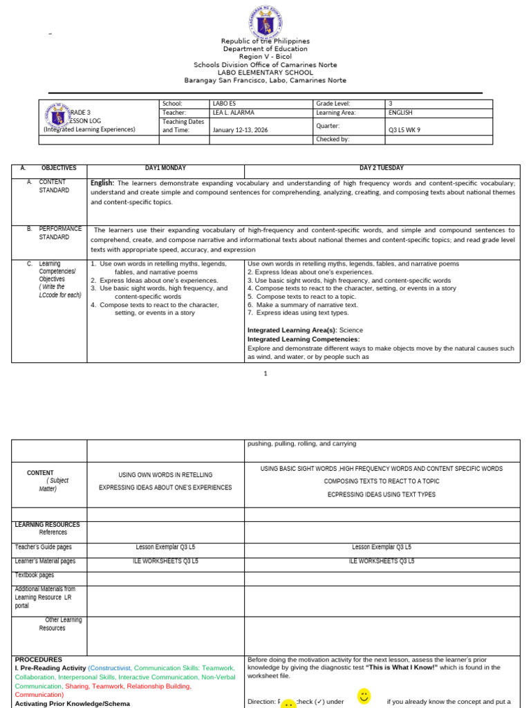 Grade 3 English Daily Lesson Plan | PDF | Constructivism (Philosophy Of ...