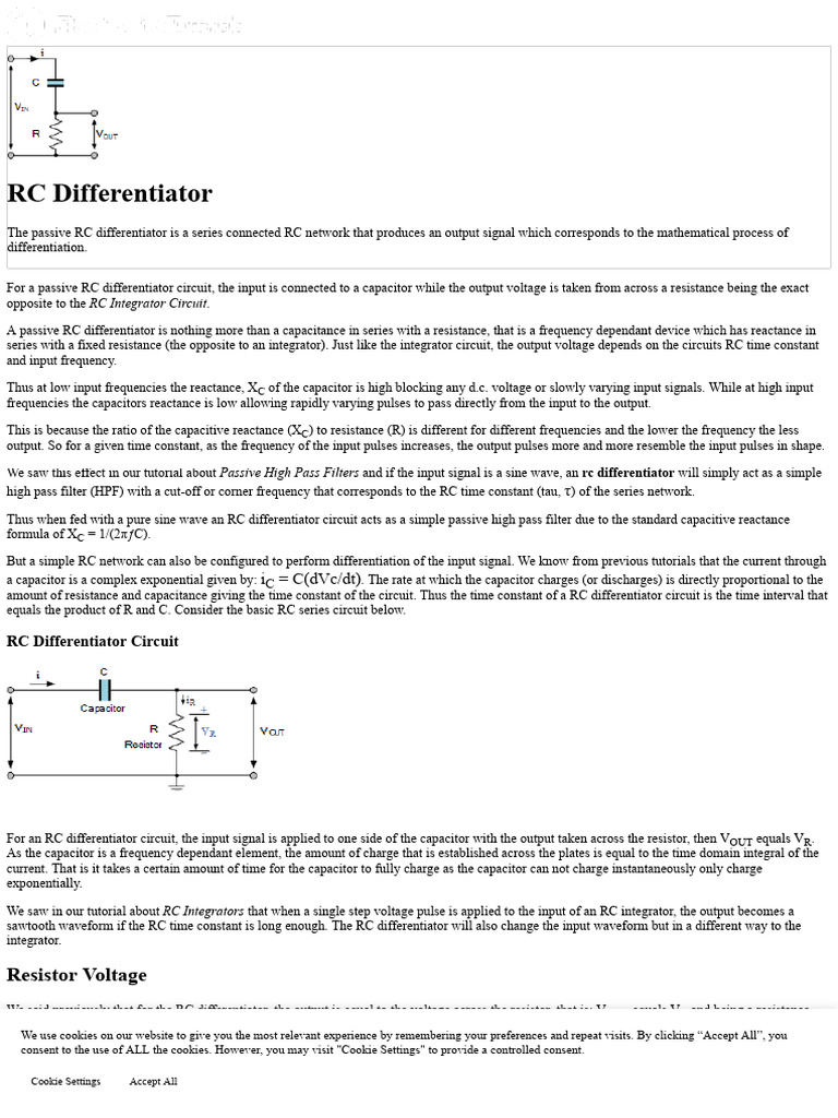RC Differentiator Theory of A Series RC Circuit | PDF | Capacitor ...