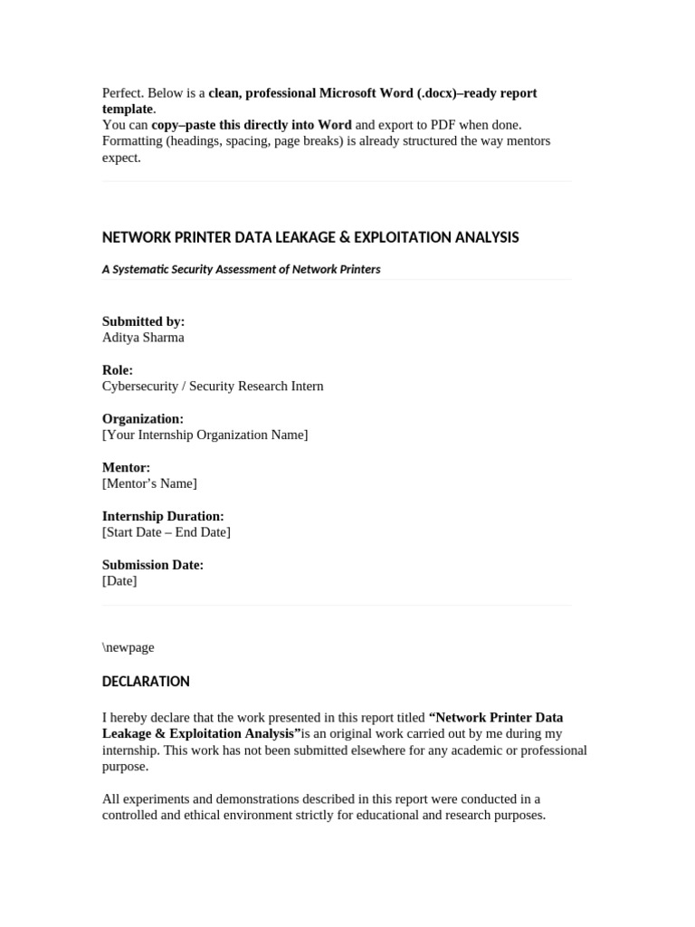 Network Printer Security Assessment Report | PDF | Computer Security ...