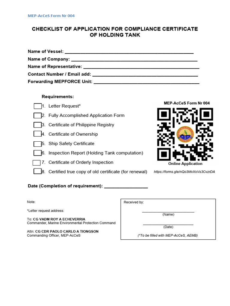Holding Tank Compliance Checklist | PDF