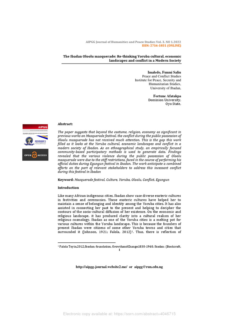 Oloolu Masquerade: Yoruba Culture & Conflict | PDF | Monotheism ...