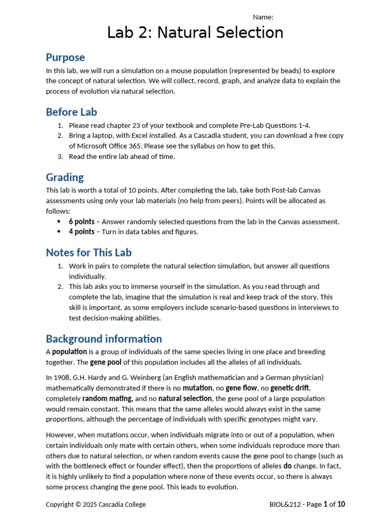 Natural Selection Lab Simulation Guide | PDF | Dominance (Genetics ...
