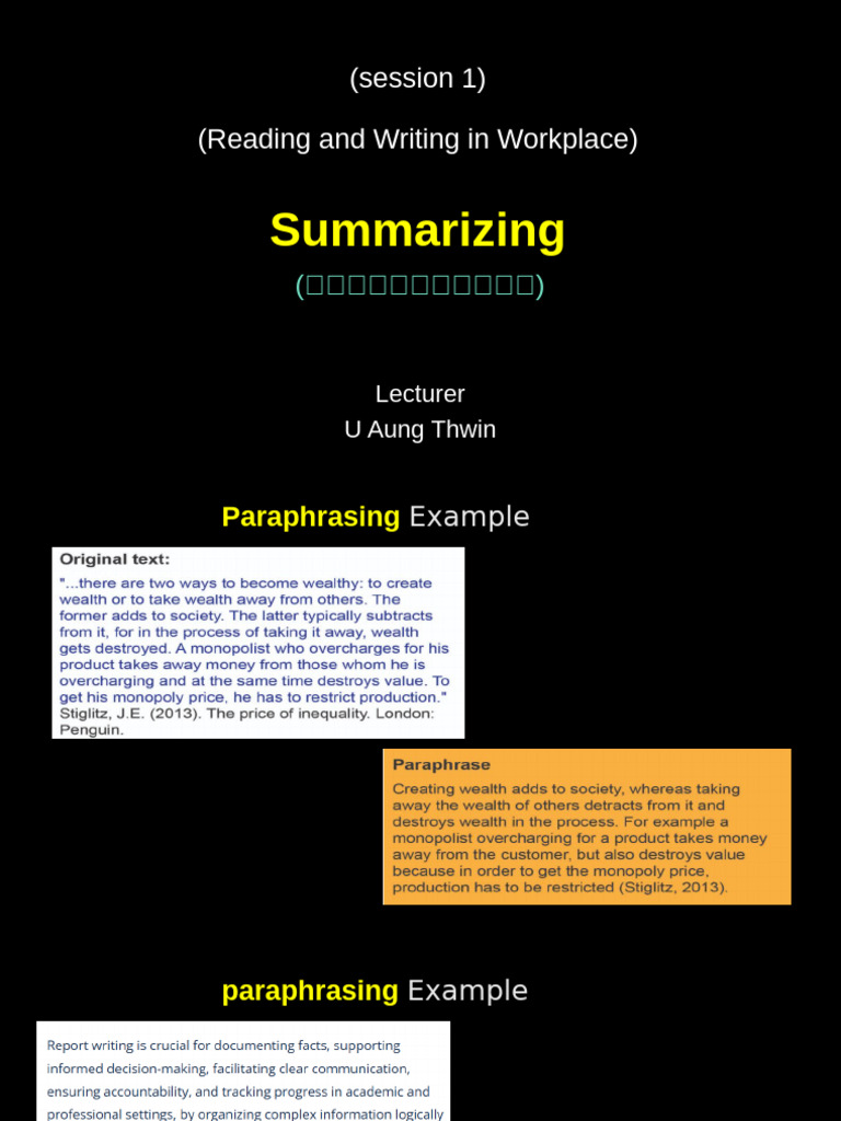 Summarizing Techniques for Workplace Success | PDF | Reading ...