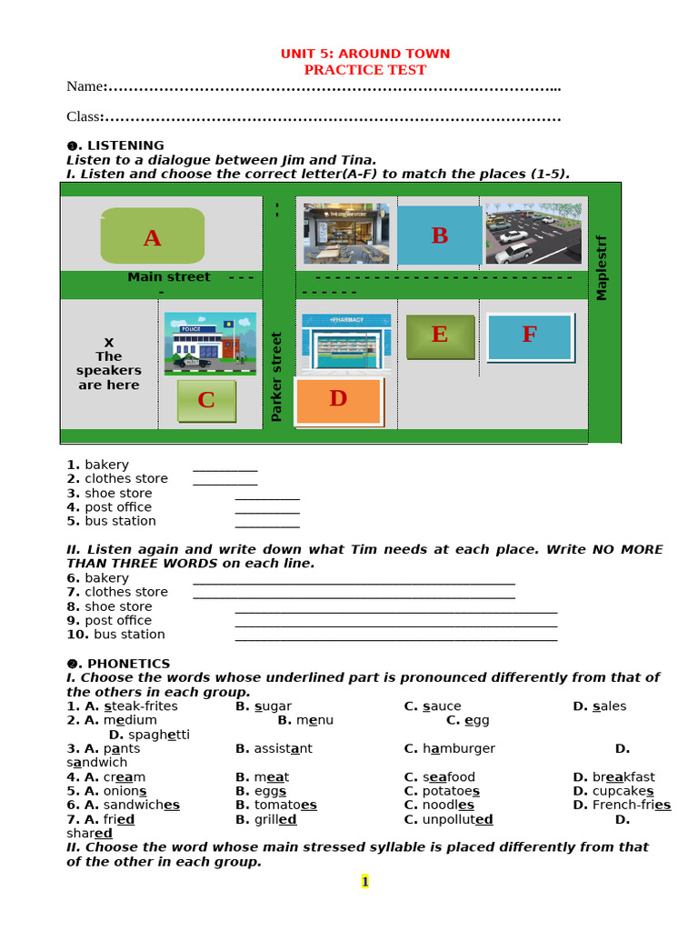 Around Town Practice Test Guide | PDF | Cuisine | Asian Cuisine