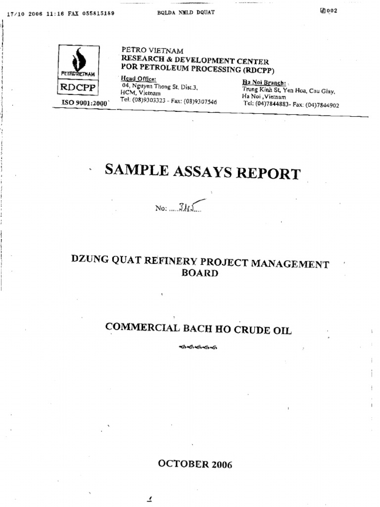 Crude Oil Assay Report - October 2006 | PDF