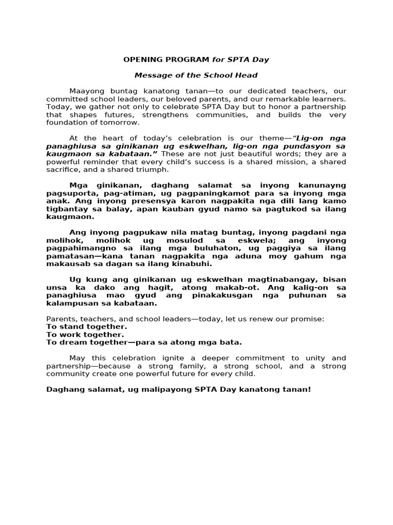 Spta Opening Program Message | PDF