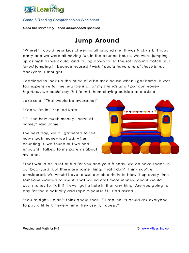 Reading Comprehension Worksheet and Kid - S Fable - Jump Around | PDF