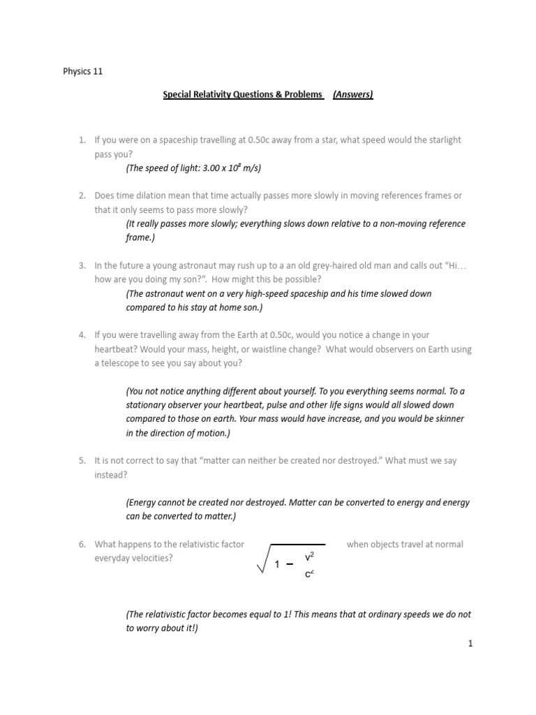 Special Relativity Problems and Solutions | PDF | Special Relativity | Mass
