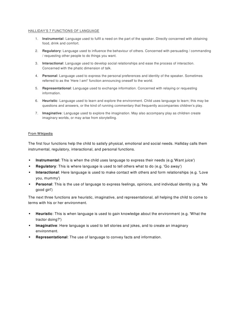 HALLIDAY 7 Functions of Language