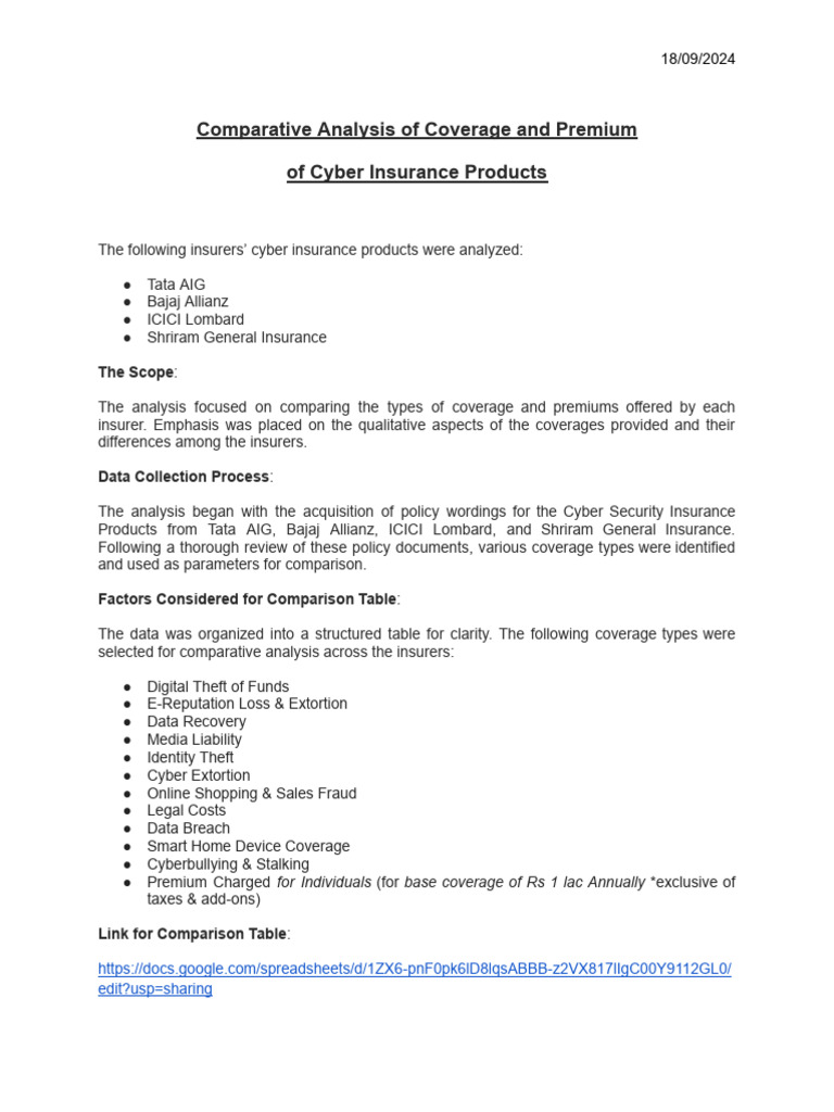 Cyber Insurance Coverage Comparison 2024 | PDF