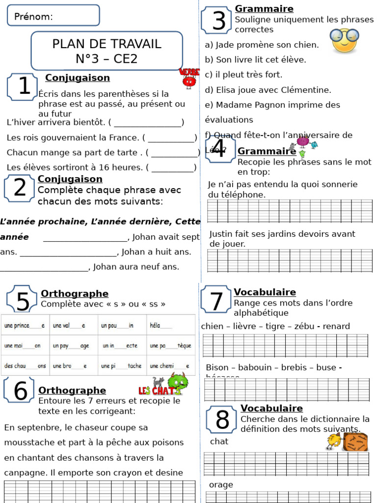 Plan de travail CE2 : Conjugaison et Grammaire | PDF | Linguistique