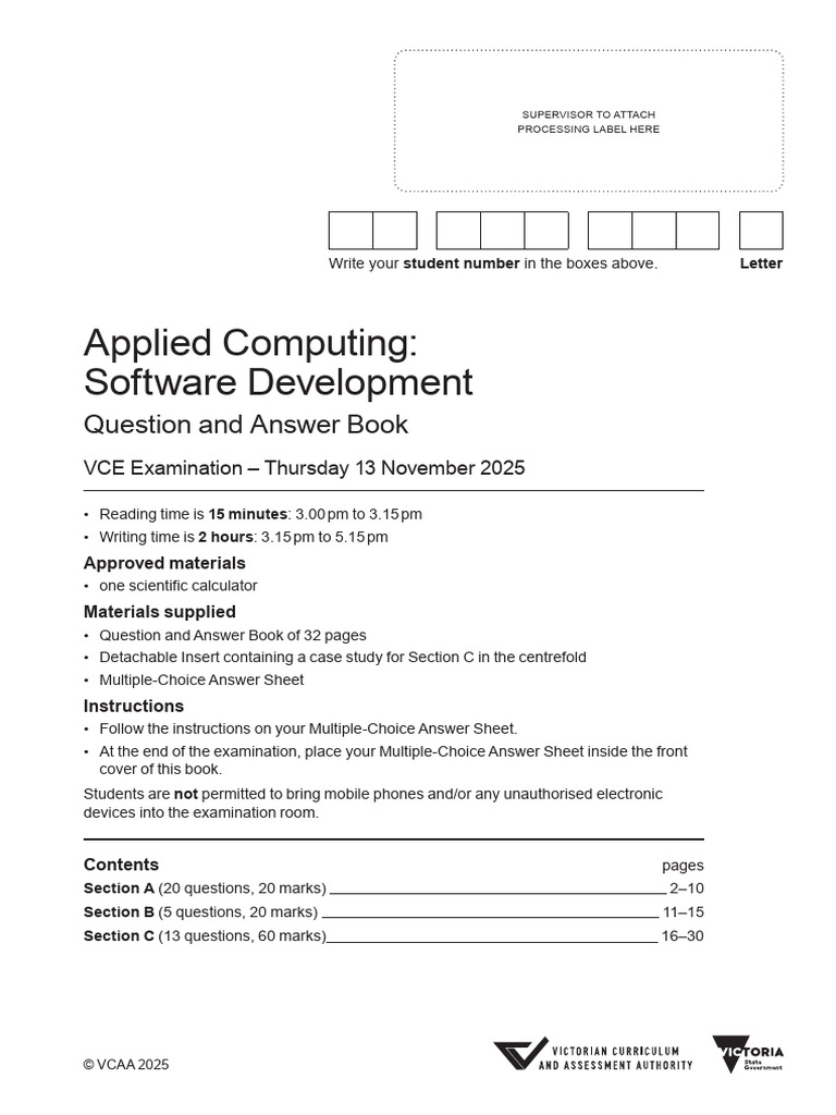 2025 VCE Applied Computing Exam Guide | PDF | Multiple Choice ...