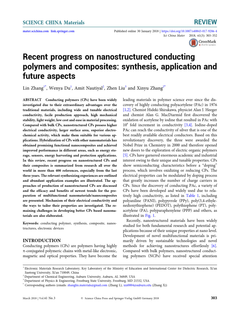 Recent Progress On Nanostructured Conducting Polymers and Composites ...