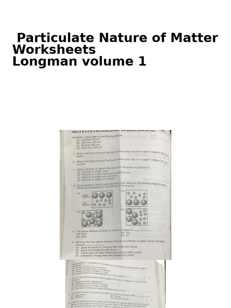 Particulate Nature of Matter Worksheet by Longman | PDF