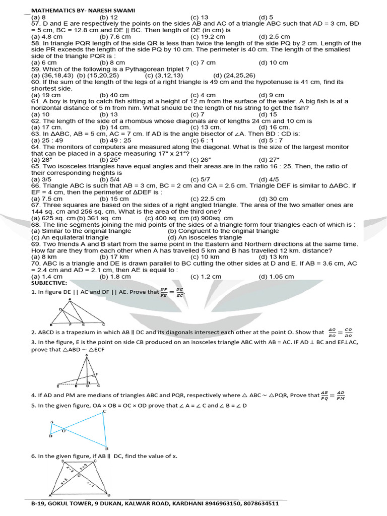 Question Bank 2025-26 Class-10 | PDF | Triangle | Area