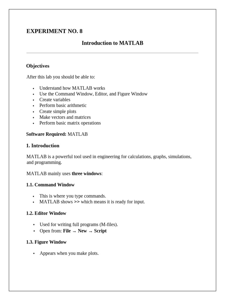 MATLAB Basics: Commands and Plotting | PDF | Matlab | Multiplication