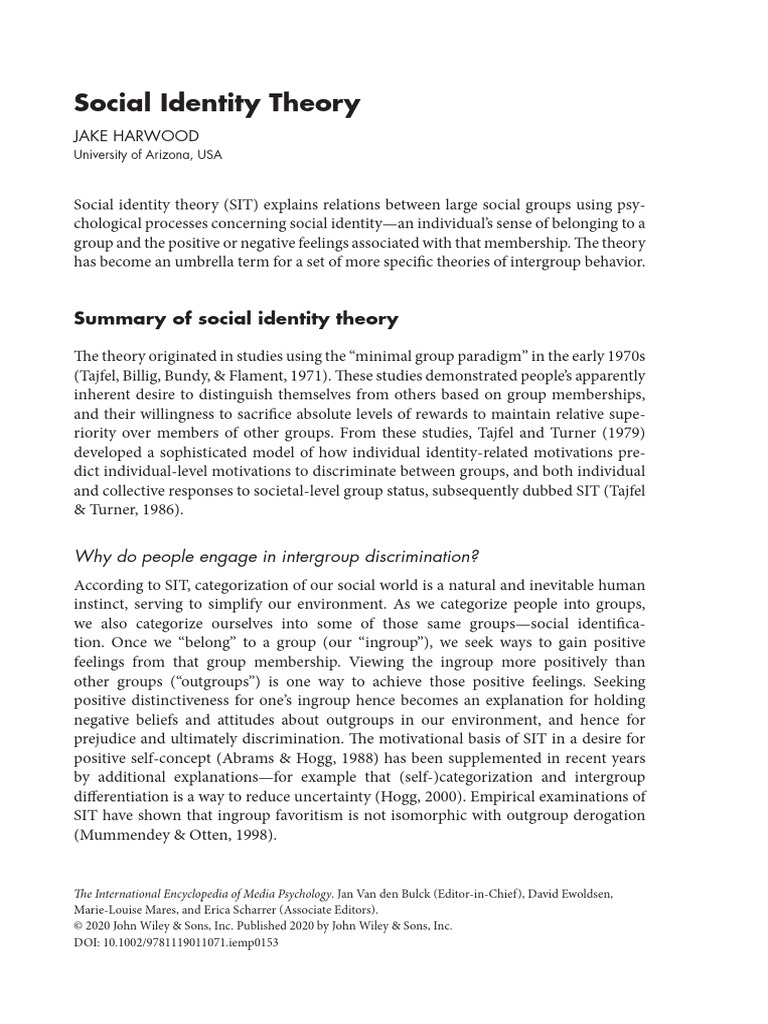 Understanding Social Identity Theory | PDF | Social Psychology | Psychology
