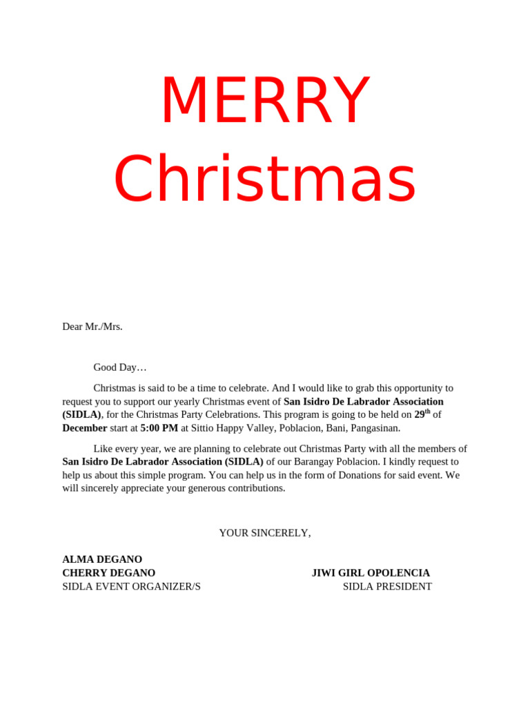 Request for Christmas Event Donations | PDF