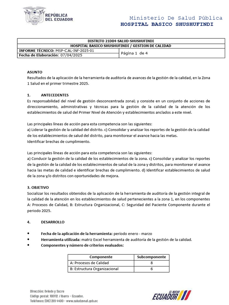 Informe de Plan de Accion de Gestion de Calidad Del HBSFD | PDF ...