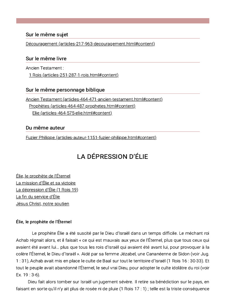 La dépression d'Élie : foi et faiblesse | PDF | Élie | Livres des Rois