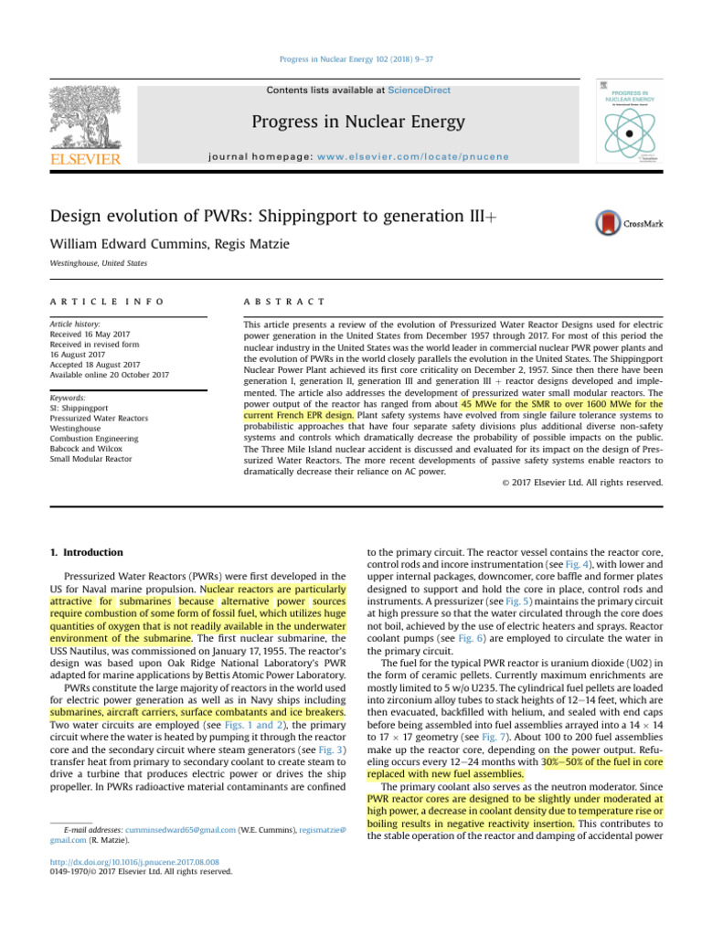 Westing House Overall PWR Evolution | PDF | Pressurized Water Reactor ...