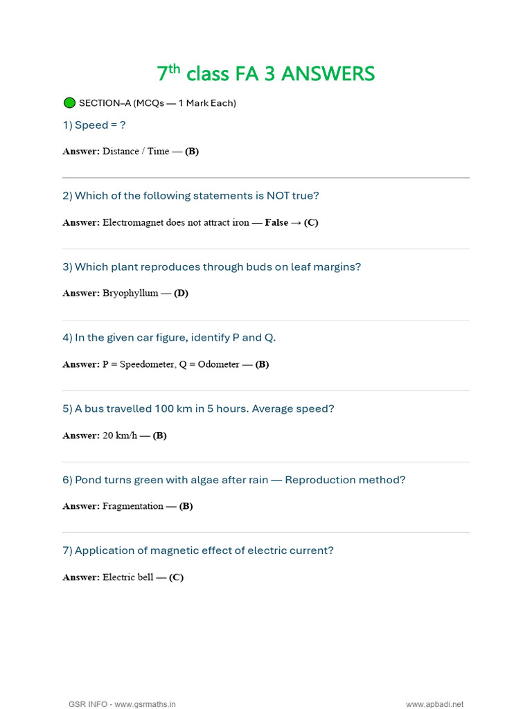 7th Grade FA 3 Science Answers | PDF | Flowers | Fuse (Electrical)