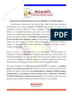 Comunicado MOLACNATs Contra El Golpe de Estado Politico en Paraguay