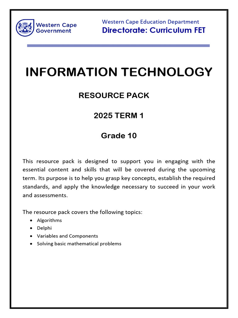 Grade 10 IT Resource Pack 2025 Term 1 | PDF | Variable (Computer ...