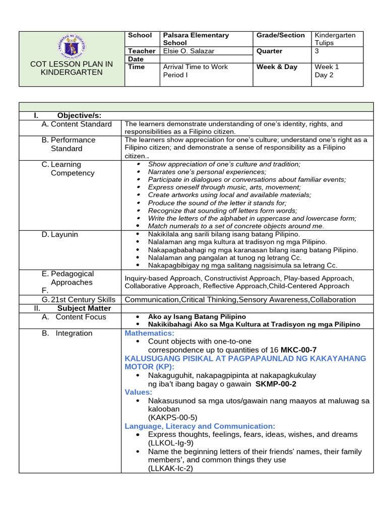 q3 Cot Lesson Plan - w1 - Day 2 | PDF | Learning | Cognition