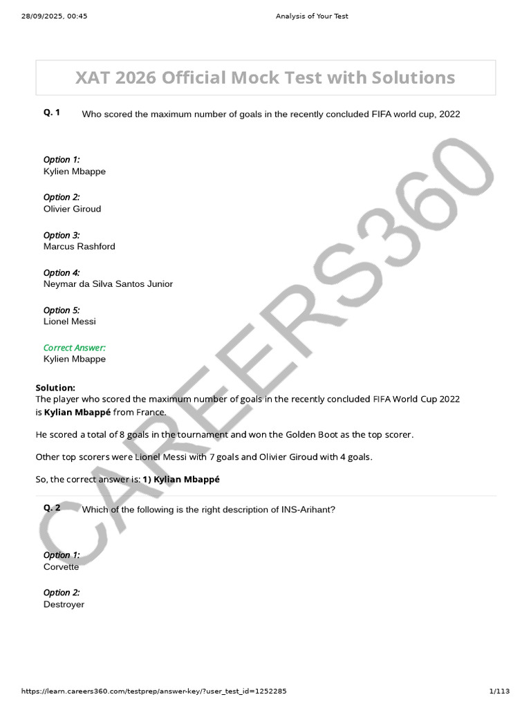 XAT 2026 Mock Test Answer Key | PDF