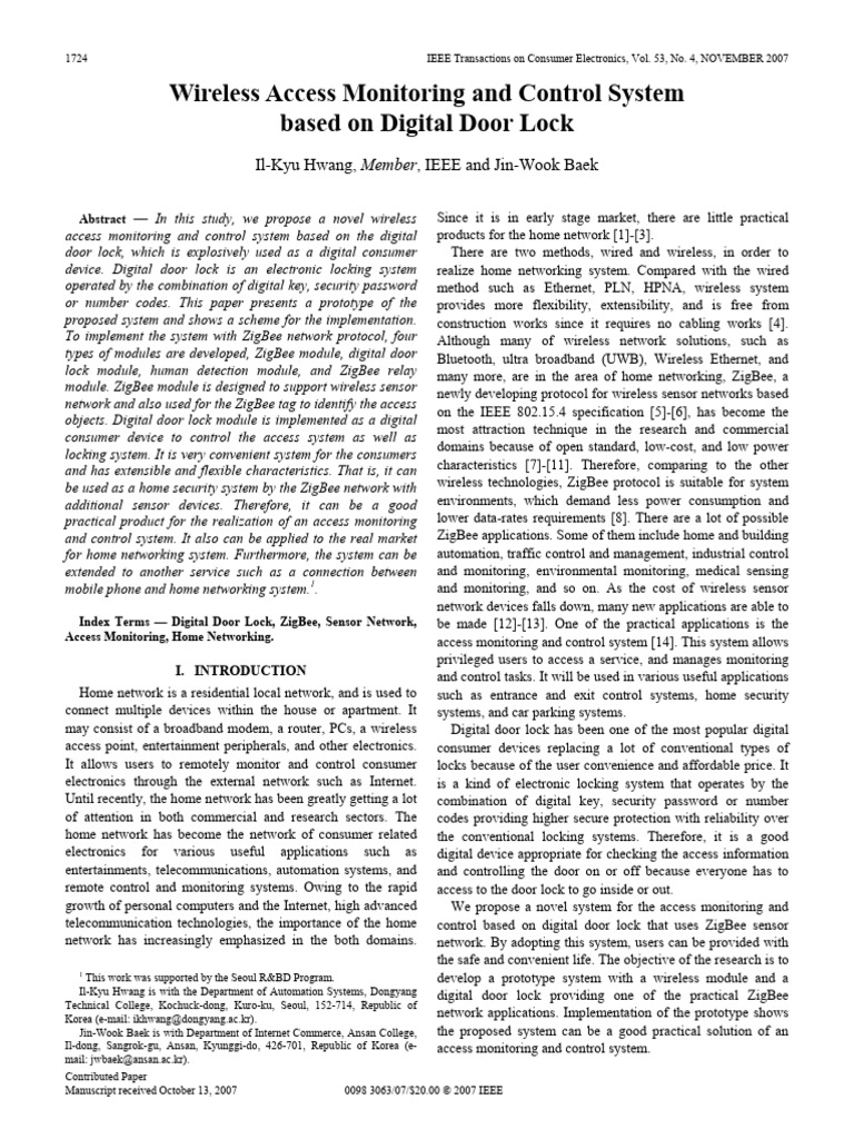 Wireless Access Control via ZigBee Lock | PDF | Computer Network ...