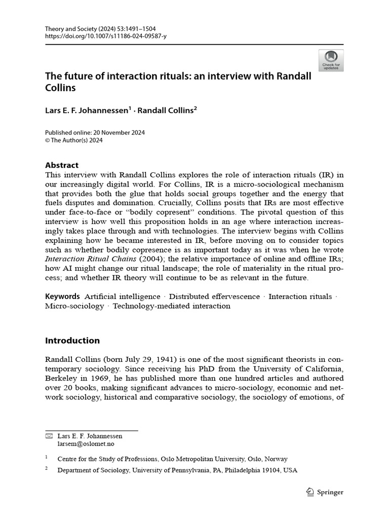 The Future of Interaction Rituals: An Interview With Randall Collins ...