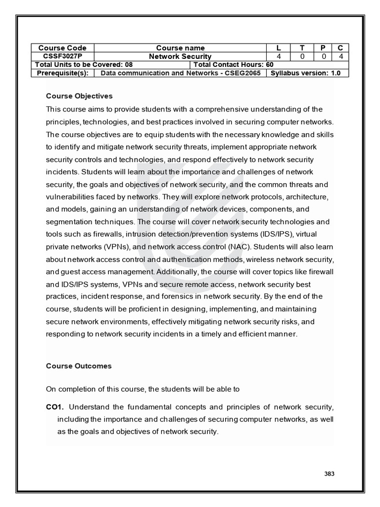 Network Security Course Syllabus | PDF | Security | Computer Security