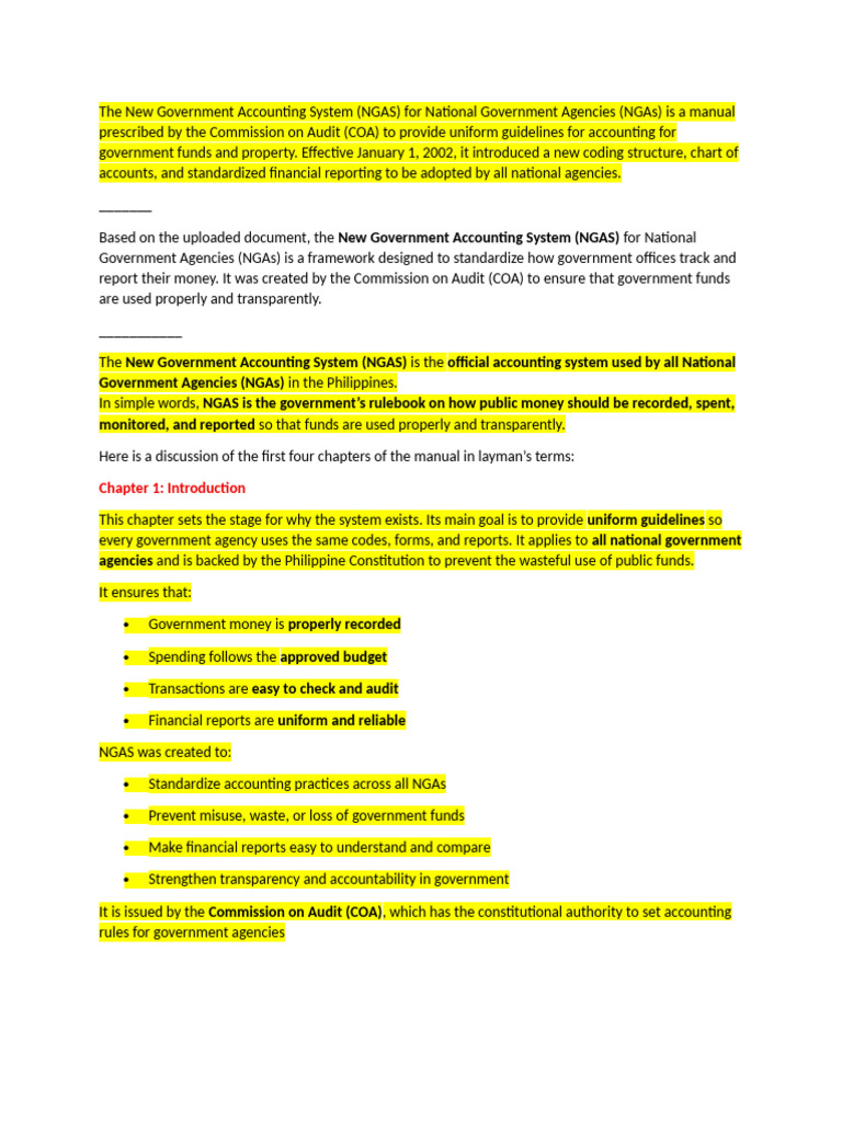 Overview of the New Government Accounting System | PDF | Debits And ...