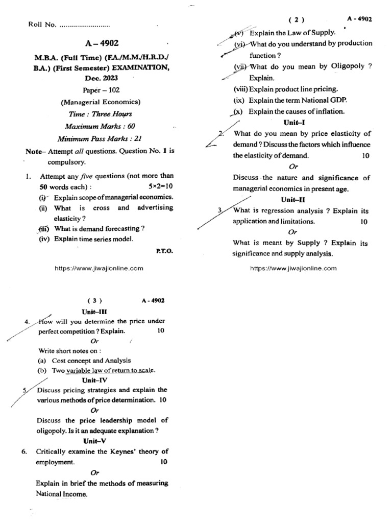 Mba 1 Sem Managerial Economics a 4902 Dec 2023 | PDF
