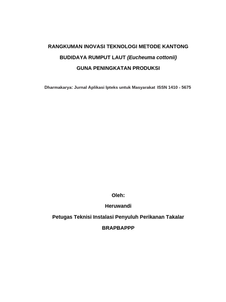 Inovasi Metode Kantong Budidaya Rumput Laut | PDF