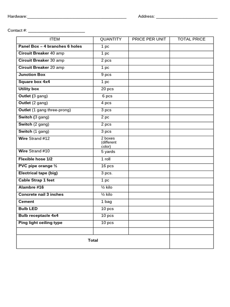 Hardware Inventory and Pricing List | PDF